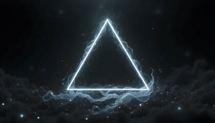 Glowing Neon Triangle Frame in Smoky Mystical Atmosphere Abstract Digital Art