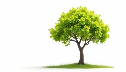 Young tree, thin trunk, vibrant foliage against white, seedling, nature