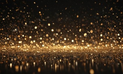 Naklejka premium Abstract golden sparkles on black, shimmering bokeh , light, sparkle, art