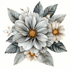 Floral bouquet, blue monochrome art