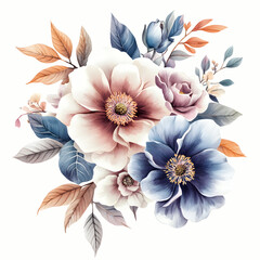 Watercolor floral bouquet on white