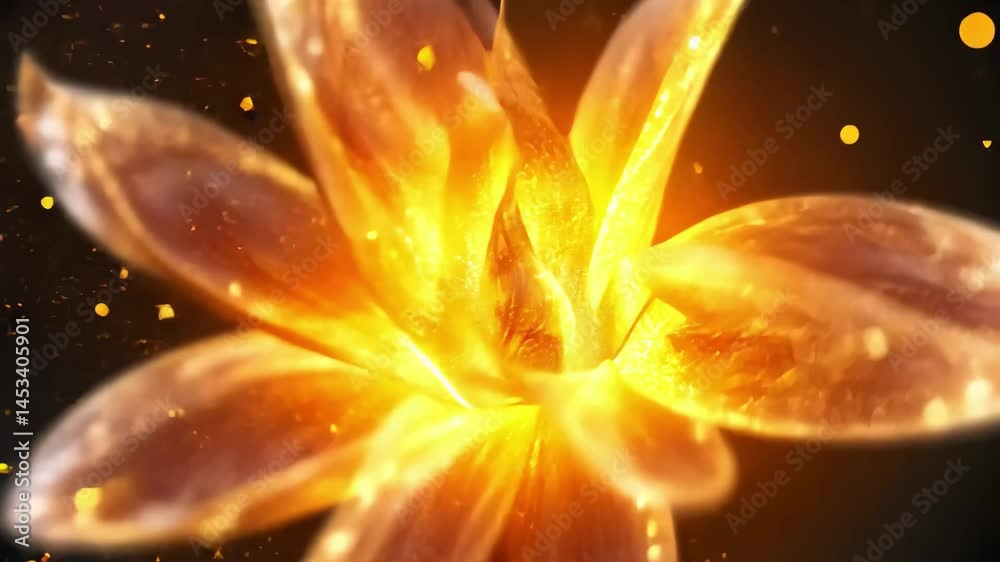 Poster Mesmerizing golden particles flow gracefully creating an enchanting visual spectacle, 4K beautiful particles flow across the frame CGI