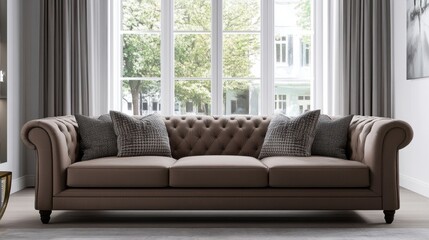 Fototapeta premium 3D rendering of modern living room with sofa and window