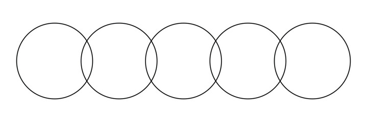 Simple overlapping circles vector drawing, version with three to seven objects, also interlocked rounds style. Isolated on white background. EPS  10 .