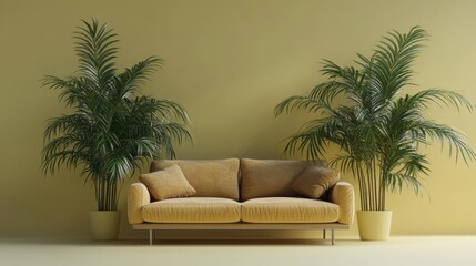 Fototapeta premium 3D rendering of sofa with plant in front view