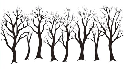 Winter trees silhouettes collection