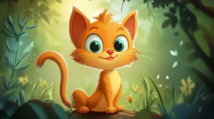 Cute orange cat in a forest