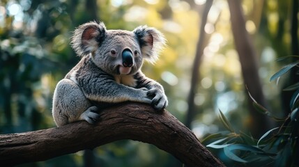 Obraz premium Koala Relaxing on a Branch in the Australian Rainforest