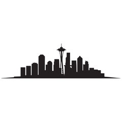Fototapeta premium Seattle skyline horizontal banner. Vector Black silhouettes. with white background of Los Angeles, California. Vector template for your design.