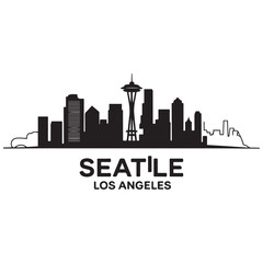 Naklejka premium Seattle skyline horizontal banner. Vector Black silhouettes. with white background of Los Angeles, California. Vector template for your design.