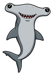 Fototapeta premium Happy Hammerhead Cartoon: Cute Gray Ocean Animal Illustration AI Generated
