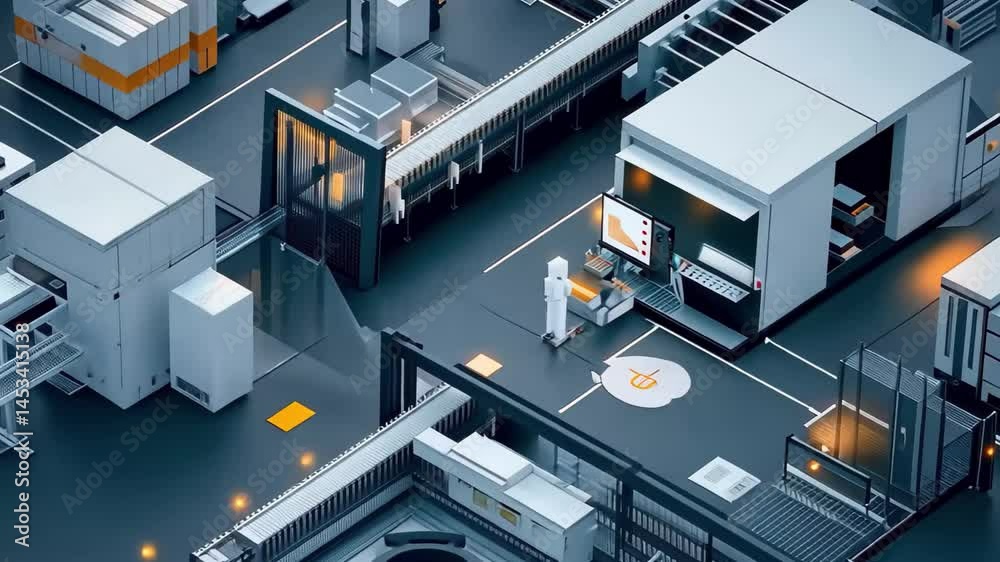 Poster data processing and automation in a modern manufacturing facility with advanced machinery and logist