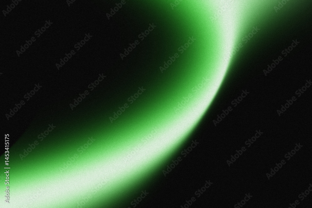 Poster abstract green glowing curve on black background.