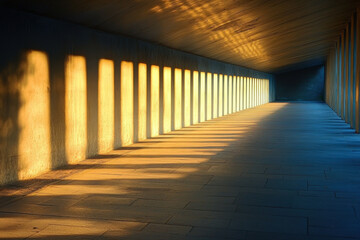 Long corridor with dramatic shadows cast on the walls.