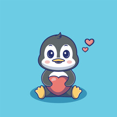 Illustration vector grapich of penguin holding a heart perfect for character design 