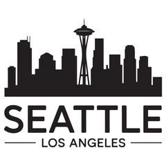 Fototapeta premium Seattle skyline horizontal banner. Vector Black silhouettes. with white background of Los Angeles, California. Vector template for your design.