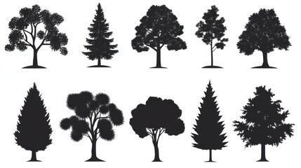 Fototapeta premium Silhouettes of Various Trees on White