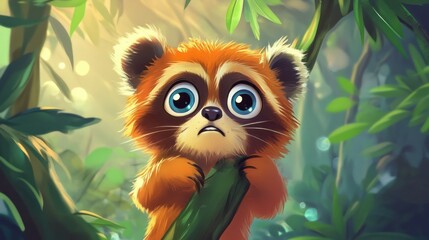 Cute red panda in jungle