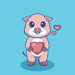 Illustration vector grapich of a pig holding a heart perfect for character design 