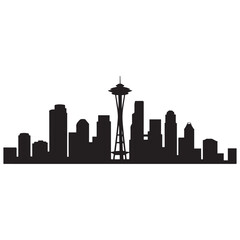 Obraz premium Seattle skyline horizontal banner. Vector Black silhouettes. with white background of Los Angeles, California. Vector template for your design.