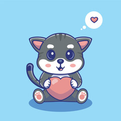 Illustration vector grapich of a kitten holding a heart perfect for character design 