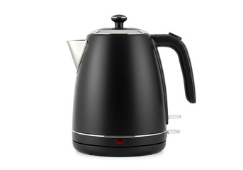 A sleek black electric kettle with a silver spout and accents against a white background studio shot