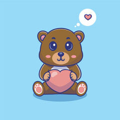 Illustration vector grapich of a bear holding a heart perfect for character design 