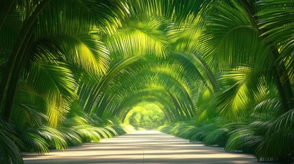 Serene Palm Tree Tunnel: A Tropical Paradise Path