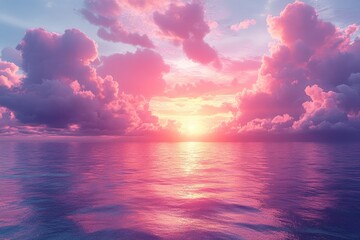 Obraz premium A breathtaking, pastel sunset over a tranquil ocean.
