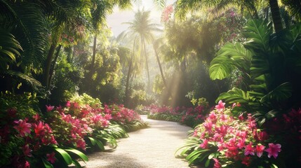 Sunlit Path Through Lush Tropical Paradise