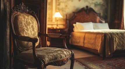 Luxurious Antique Chair in a Vintage Bedroom