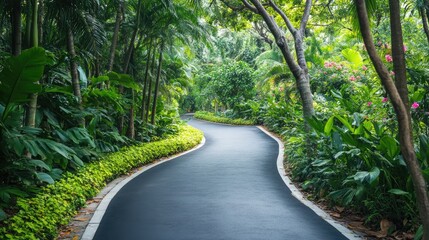 Serene Winding Path Through Lush Tropical Garden