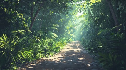 Lush Tropical Jungle Path: A Serene Escape into Nature's Embrace
