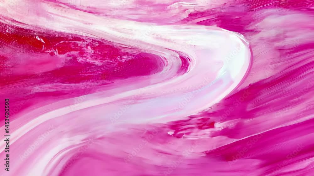 Aufkleber Curved pink trails flowing gracefully across a soft pink background creating a serene atmosphere, pink trails moving on pink background