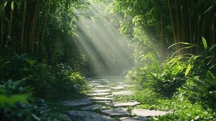 Sunlit Bamboo Forest Path: A Serene Escape
