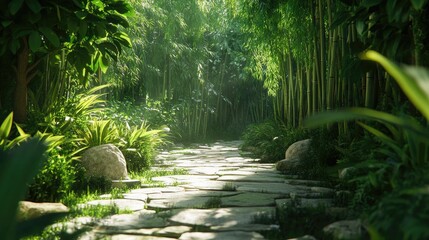 Serene Bamboo Forest Path: A Digital Journey Through Lush Greenery