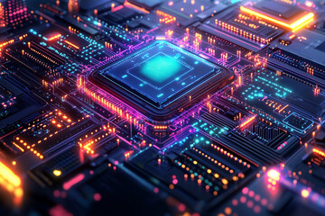 Fototapeta premium Detailed Isometric Schematic of Artificial Intelligence Data Flow and Core Logic