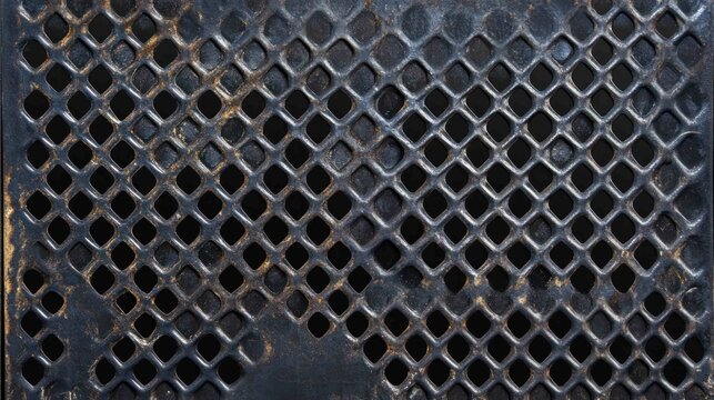 Close-up of a rusty, old and weathered metal grate pattern.