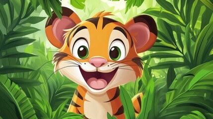 Cute tiger cub in a lush jungle (2)