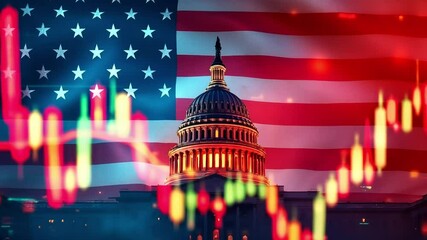 Capitol Building and American Flag with Stock Market Trends - Powered by Adobe