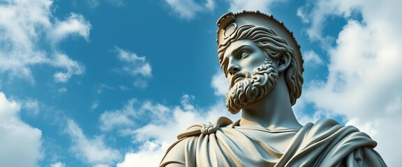 Majestic Apollo statue, cloudy sky, ample copy space,  blank,  majestic