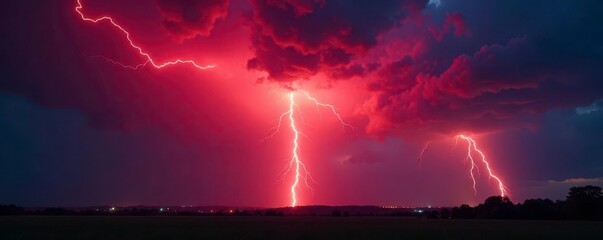 Fiery red bolts illuminate the night, a violent electrical display , cloud, electricity