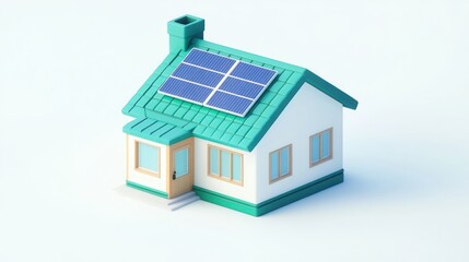 Cartoon house with solar panels on roof.