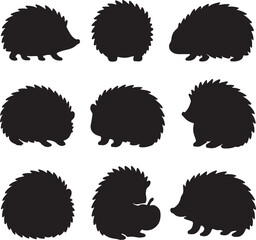 set of hedgehog animal silhouette icon vector art illustration 