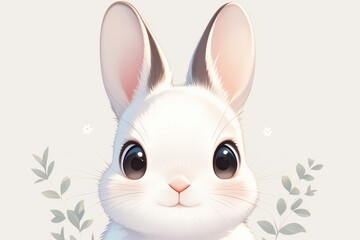 Fototapeta premium Cute, fluffy white bunny with big, round eyes, adorable ears, and small nose