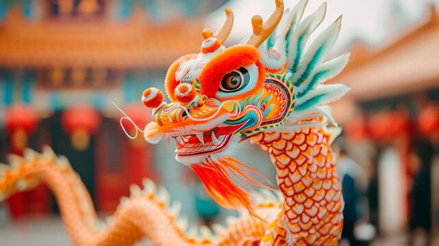 Magnificent Dragon: A vibrant close-up of a traditional Chinese dragon, exquisitely detailed with ornate features and cultural significance. Capturing the essence of auspicious symbolism.