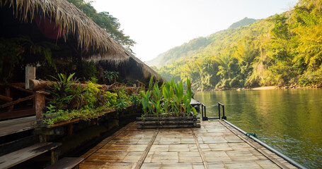 Beautiful nature scene at the report in Kanchanaburi, Thailand