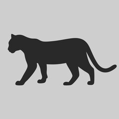 Majestic black panther silhouette gracefully walking a powerful wildlife icon in simple elegant design on a grey