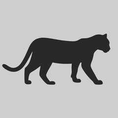 Powerful black panther silhouette gracefully walking simple dark grey background elegant vector graphic design bold