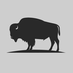 Majestic American Bison Silhouette a powerful black and gray vector illustration on a simple background